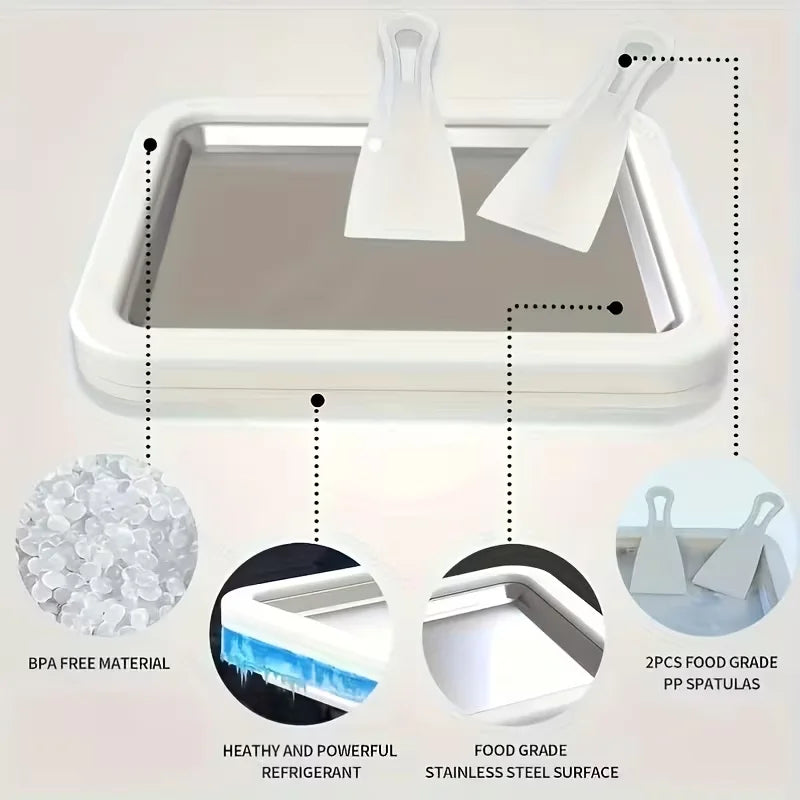 Rolled Ice Cream Maker Plate with 2 Scrapers – Multifunctional Frozen Dessert Maker for Homemade Ice Cream, Sweet Treats &amp; DIY Desserts