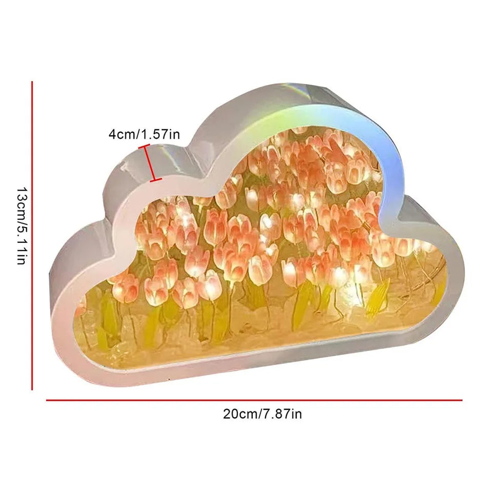 Clouds Tulip Lamps LED Night Light Mirror Table Lamps DIY Bedroom Ornaments Decoration (Pink)