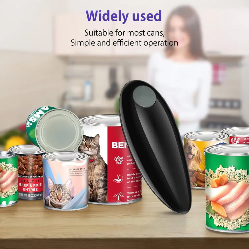 Cordless Electric Can Opener – Battery-Powered Kitchen Tool for Easy Opening, Home &amp; Camping (Black)