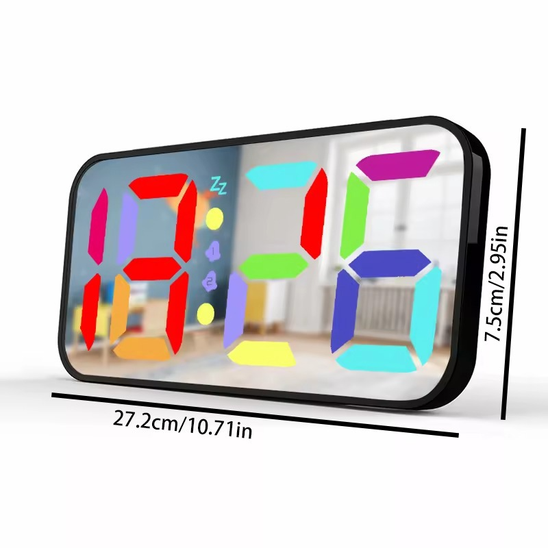 LED Mirror Digital Alarm Clock Large Display for Bedroom Home Office