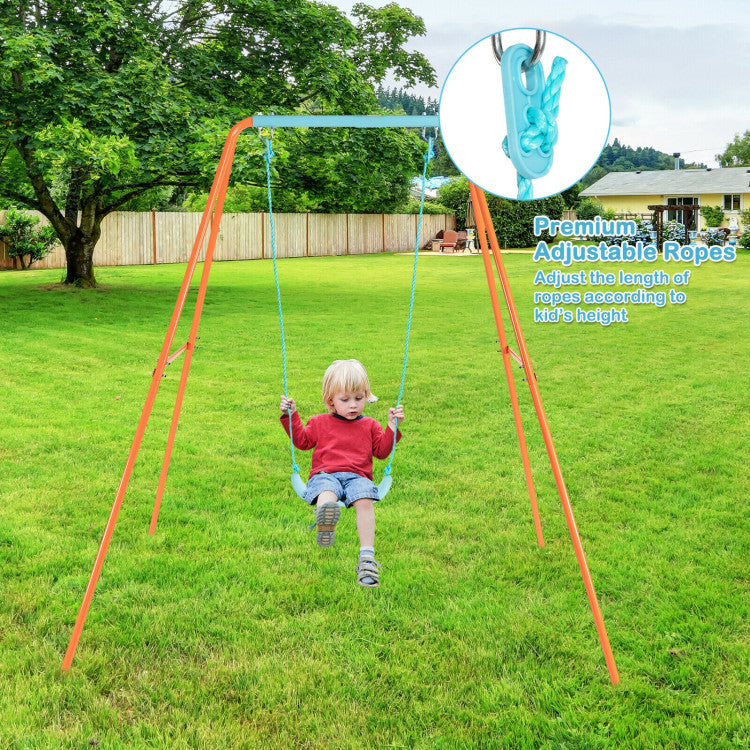 Kids Outdoor Swing Set with Heavy-Duty Metal A-Frame