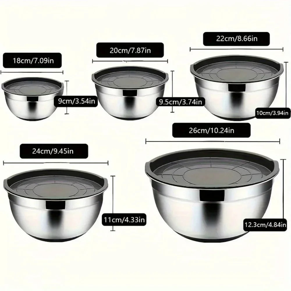 Stainless Steel Mixing Bowl Set 5-Piece Nesting Kitchen Essentials