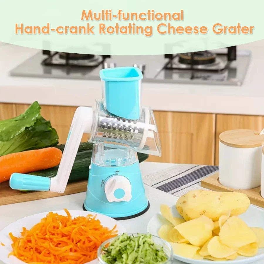 Multifunctional Manual Rotary Grater 3-in-1 Rotary Cheese Grater &amp; Vegetable Slicer (Green)