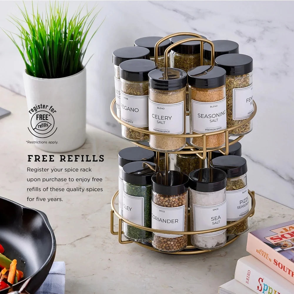 Revolving Countertop Spice Organizer with Easy-Read Labels