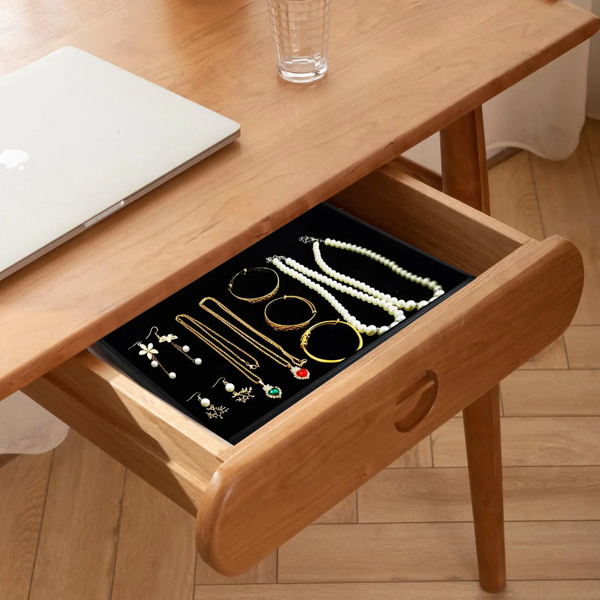 Stackable Velvet Jewelry Tray 2-Pack Display Organizer (Black)