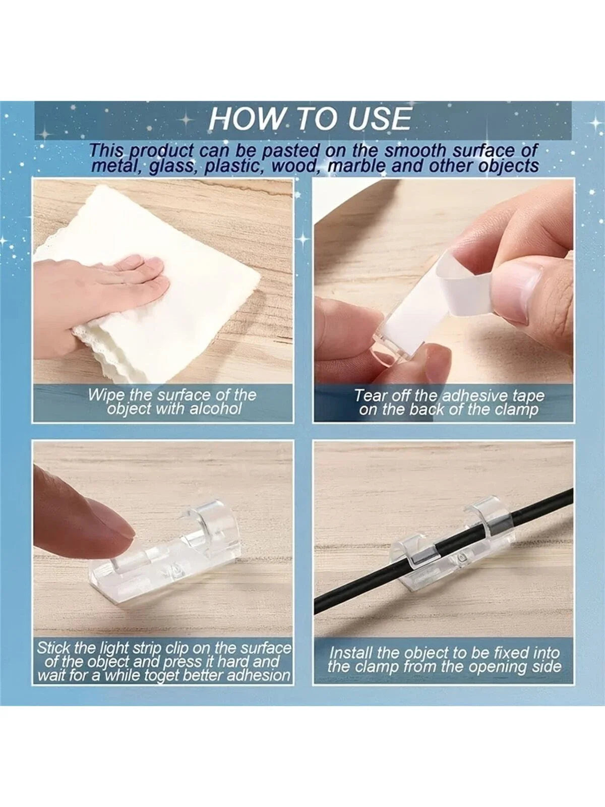 Cable Organizers Self-Adhesive Sticky Wire Clips and Cord Holders for Desktop (20pcs)