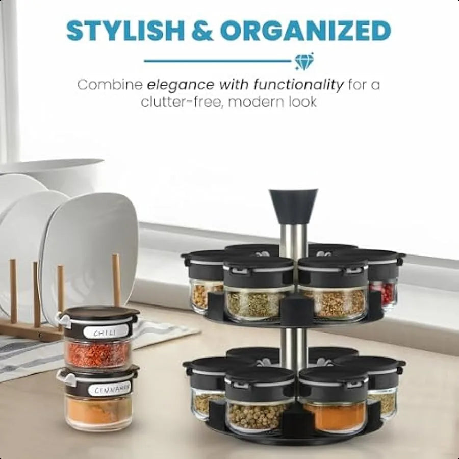 Countertop Revolving Seasoning Organizer Spinning Spice Rack for Kitchen