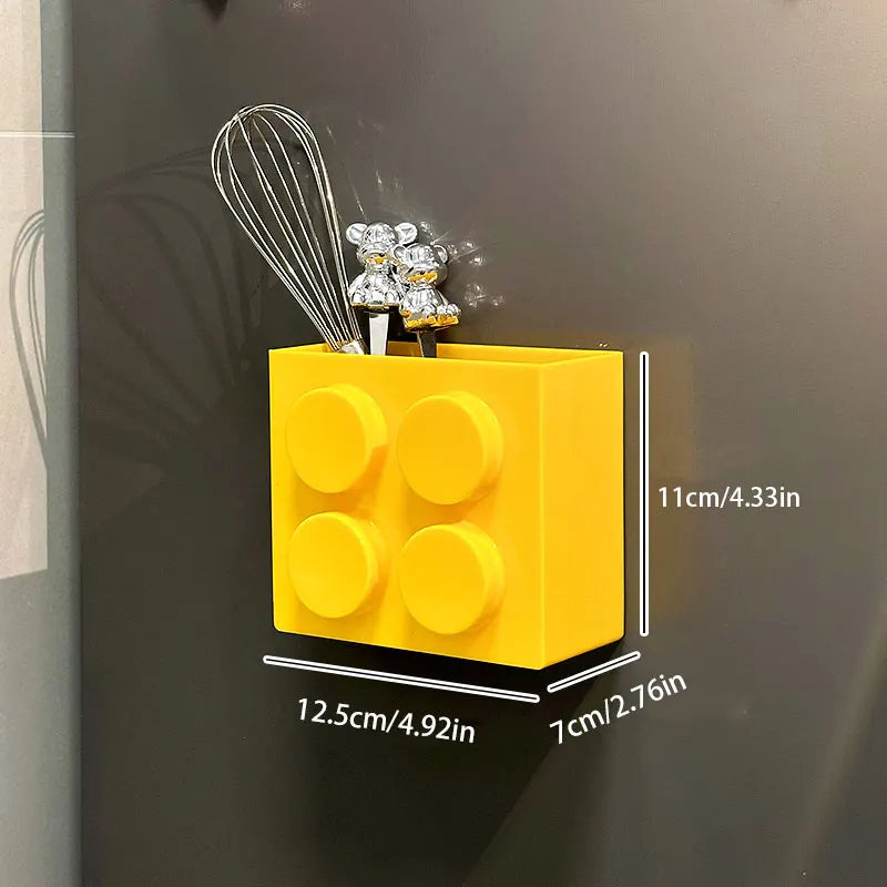 Space-Saving Magnetic Fridge Storage Box Wall-Mounted Holder (Yellow)
