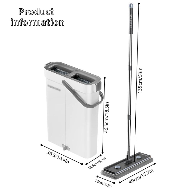 Slim Self-Wringing Flat Mop & Bucket Set – Space-Saving Cleaning System with 2 Washable Microfiber Pads