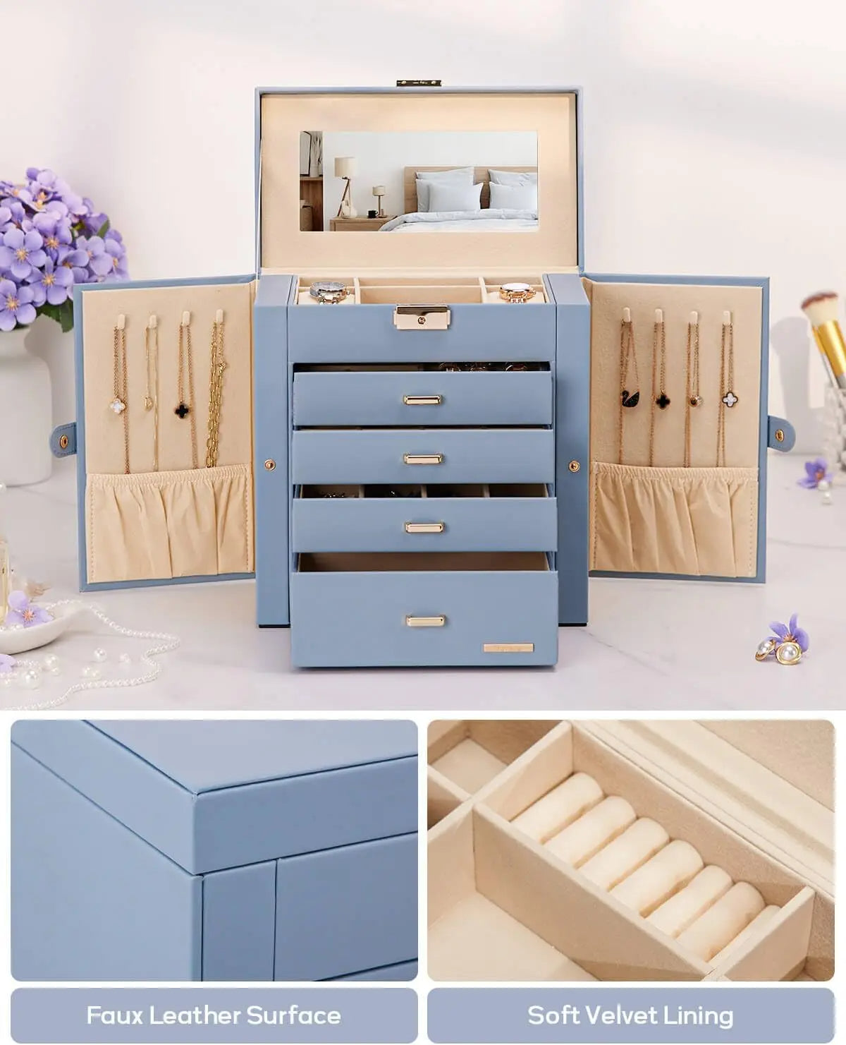 Lockable Synthetic Leather Jewelry Storage Box