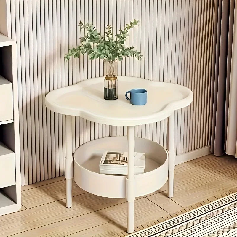 Stylish Modern Round Side Table with Storage Shelf Space-Saving and Lightweight (Coffee)