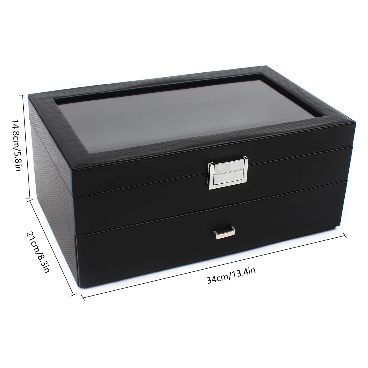 24-Slot Carbon Fiber Watch Box 2-Tier  (Black)