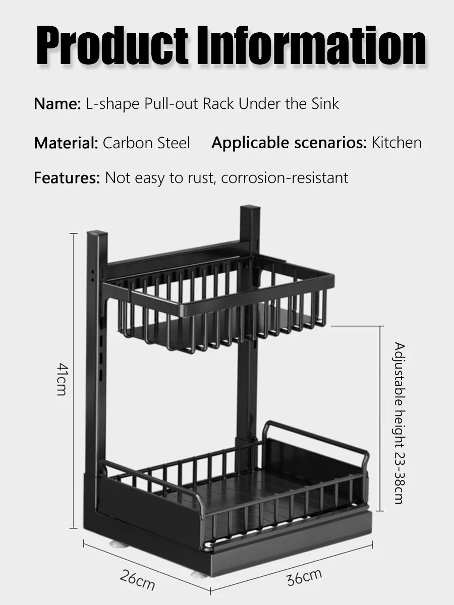 Under Sink Organizer with Sliding Drawers 2-Tier Height Adjustable Kitchen Cabinet Storage