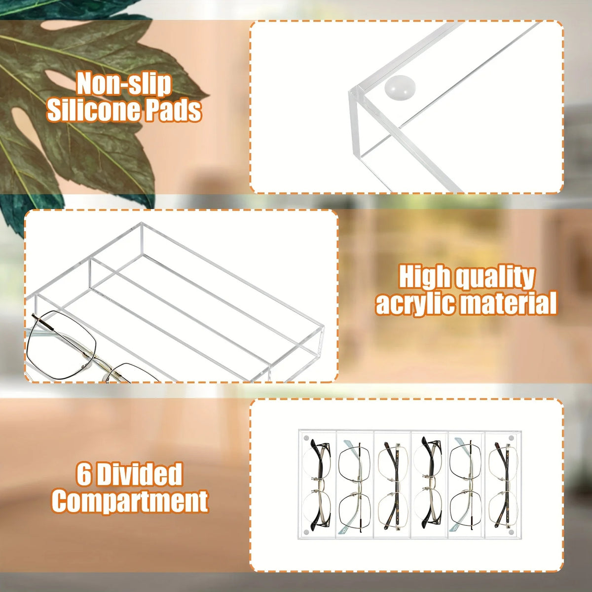 Transparent 6-Slot Acrylic Glasses Box Multipurpose Organizer