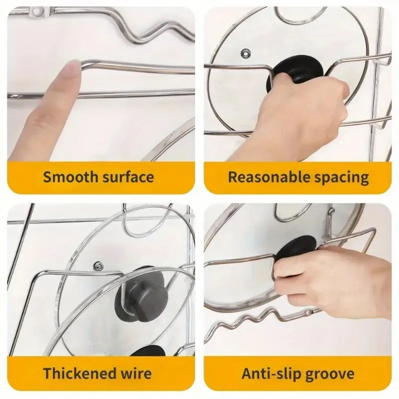 5-Tier Pot Lid Organizer Rack – Wall-Mounted Metal Kitchen Storage Holder for Pot Covers &amp; Cookware
