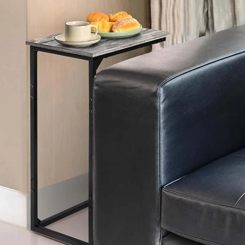 Modern C Table Side Table Sofa Snack Table with Metal Frame (Dark Grey)