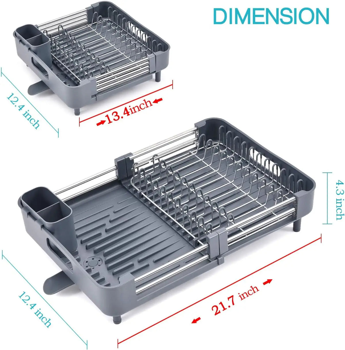 Expandable Kitchen Counter Dish Rack with Drainer