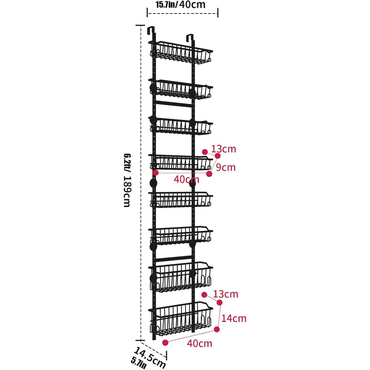 Metal Wall Mount Pantry Organizer 8-Tier Over-the-Door Spice Rack for Cabinets