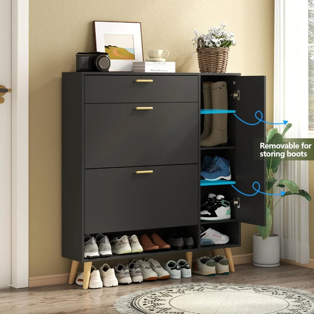 Entryway Shoe Storage Cabinet with Flip Drawers