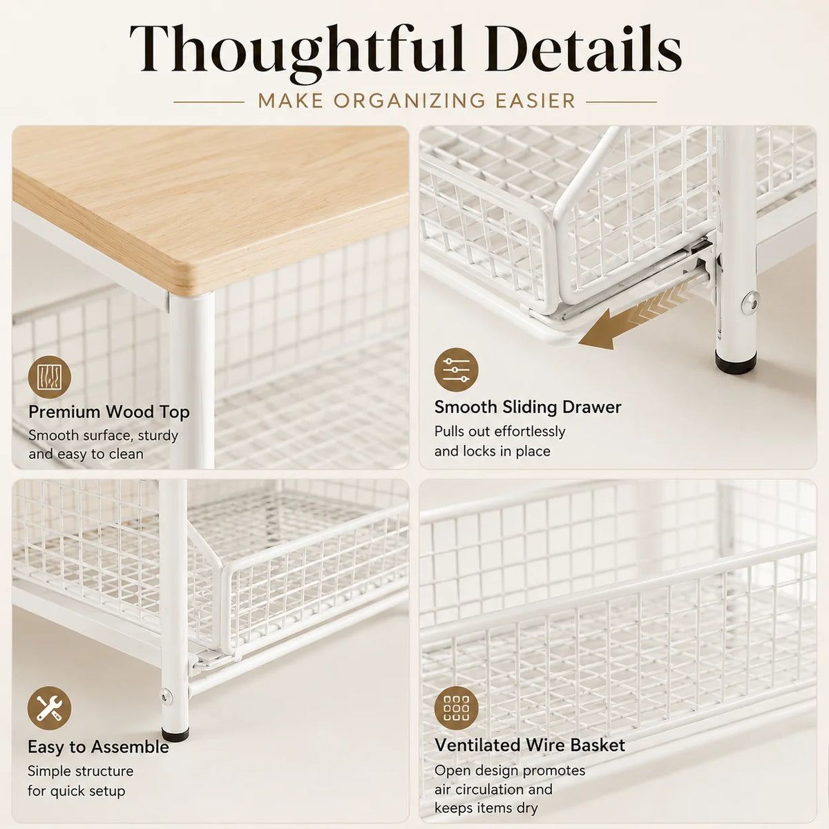 Kitchen Microwave Stand with Drawer – Multifunctional Countertop Storage Rack (White)