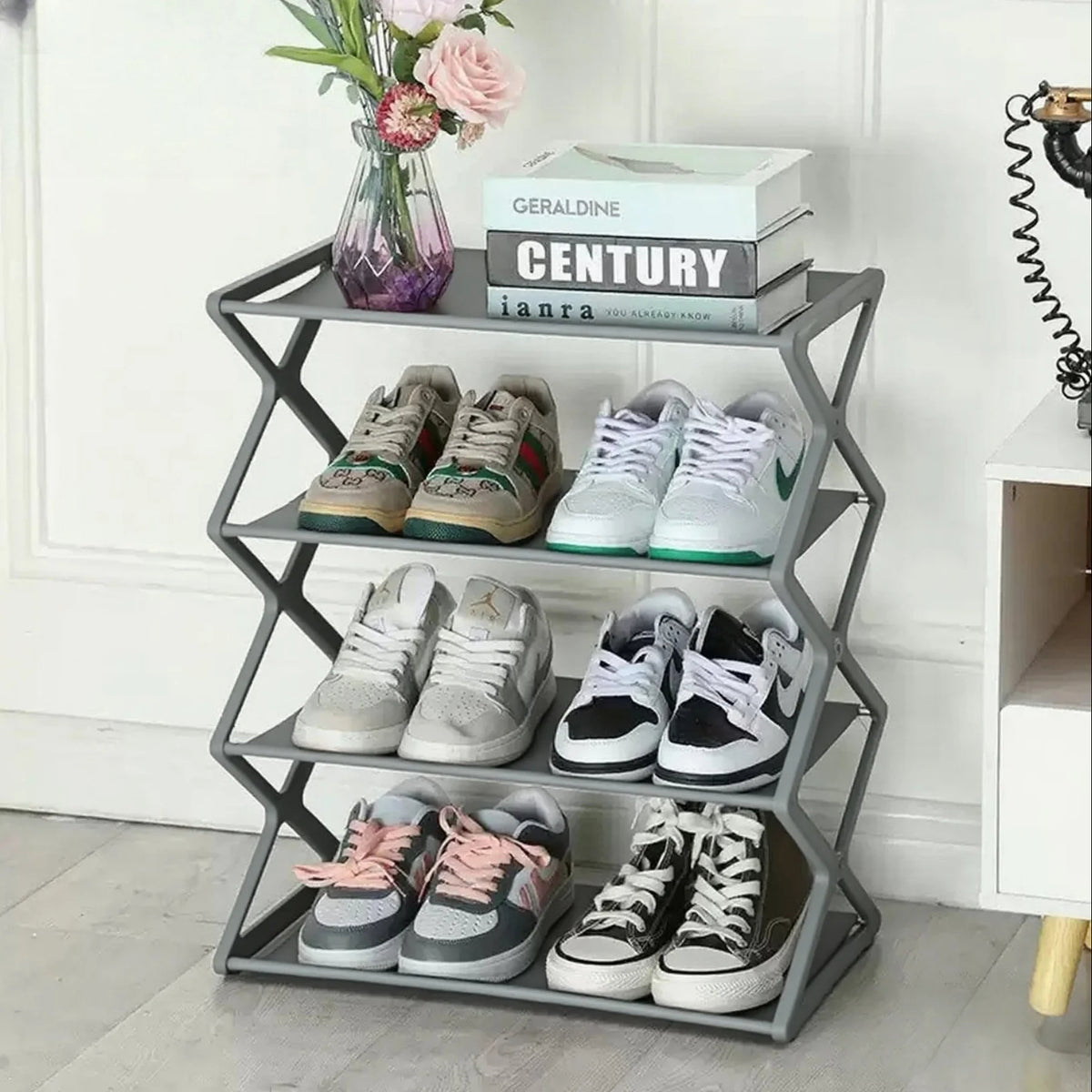 4-Tier Shoe Rack Organizer Easy to Assemble Organizer for Hallway (Black)