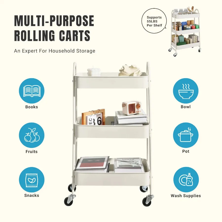 Portable 3-Tier Utility Cart  for Home Office