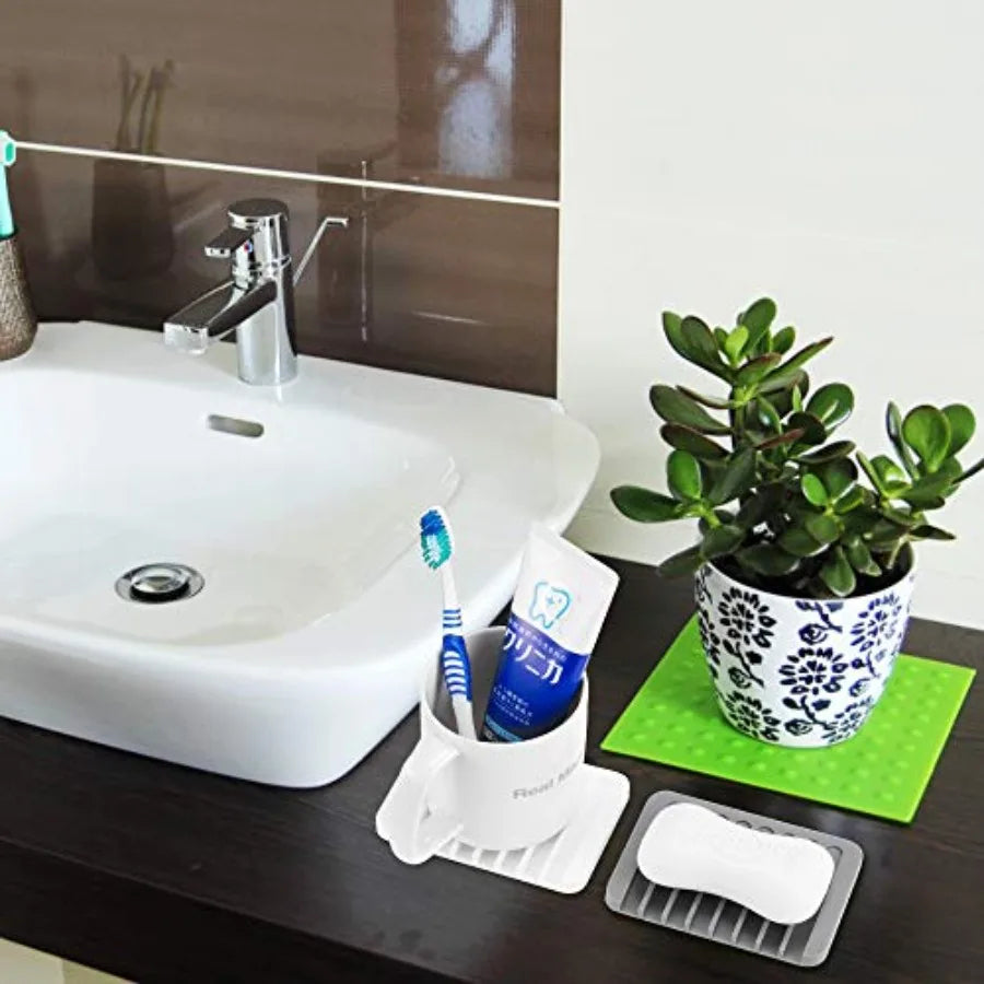 2PCS Silicone Soap Dish Holder – Self-Draining Soap Tray for Shower, Bathroom &amp; Kitchen Sink