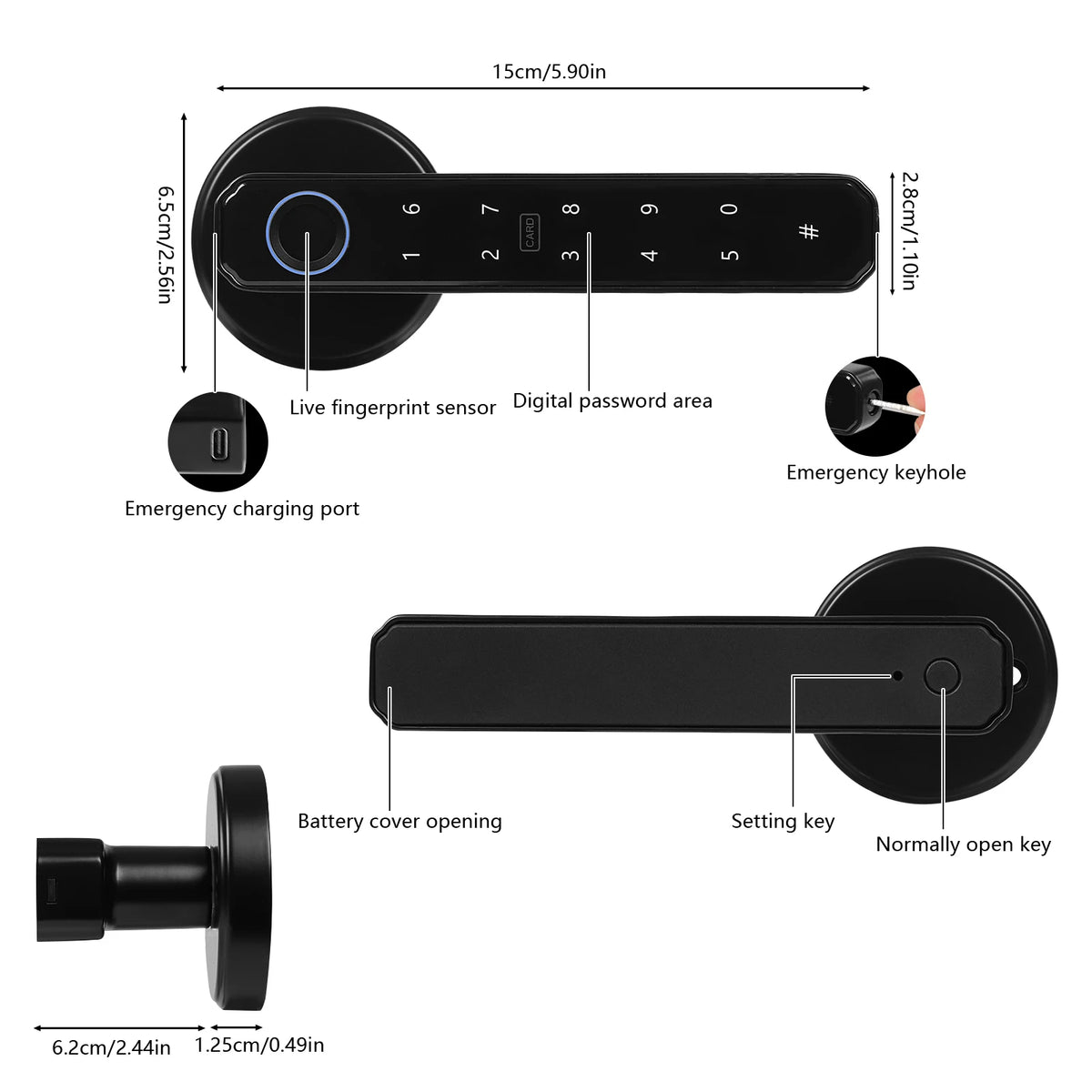 Rechargeable Fingerprint Door Lock with 2 Keys