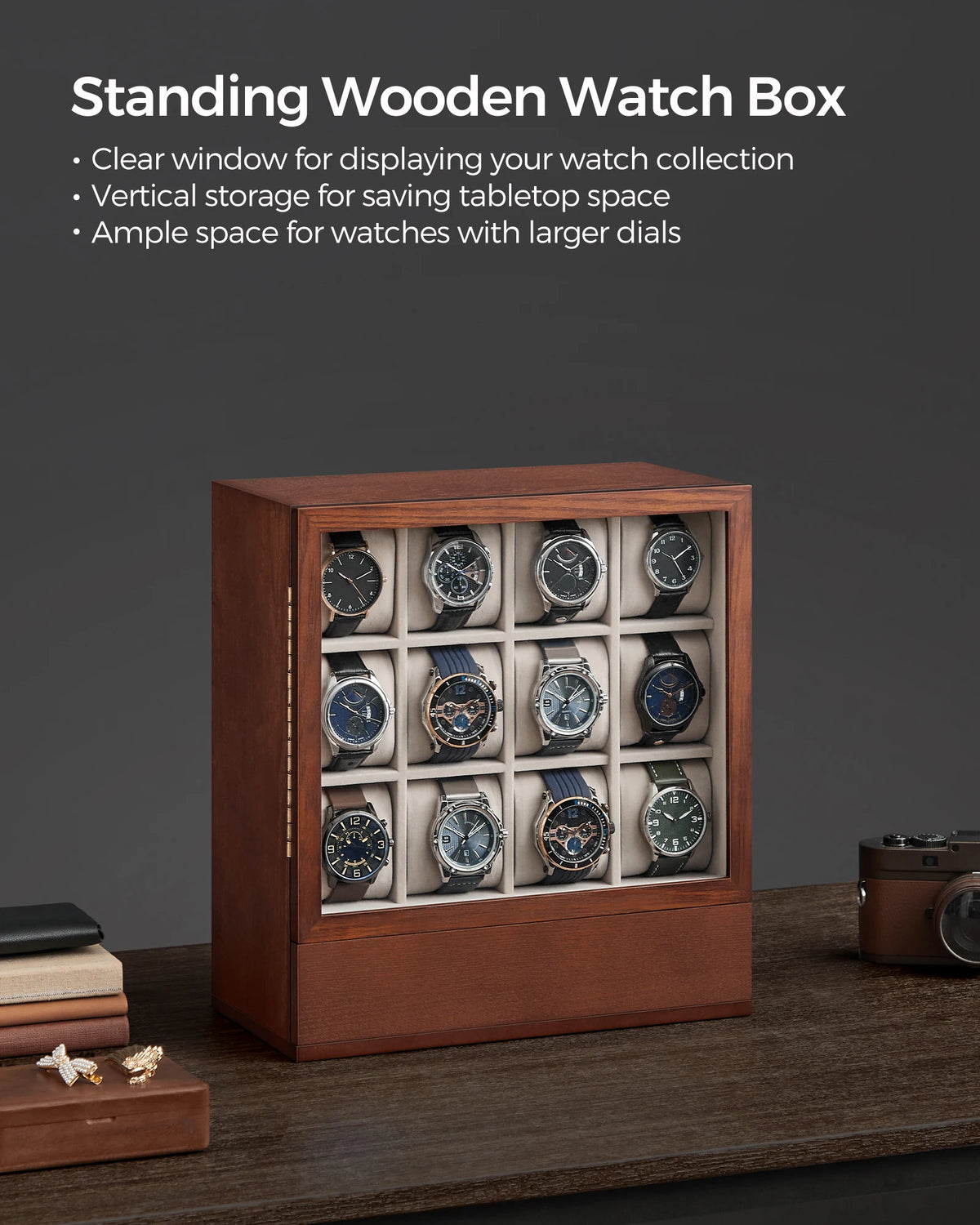 Luxury Wooden Watch Display Cabinet 12 Slot Organize (Brown)