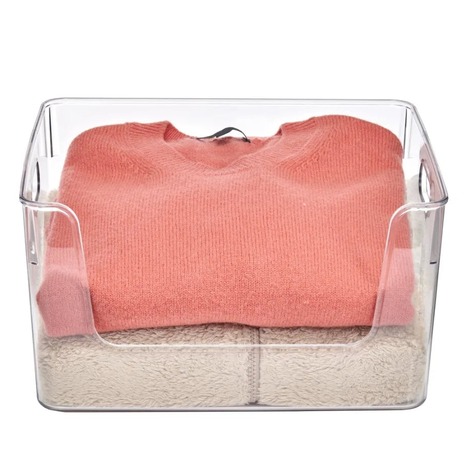 3-Pack Clear Open-Front Storage Organizer Bins – Stackable Plastic Shelf &amp; Countertop Organizers