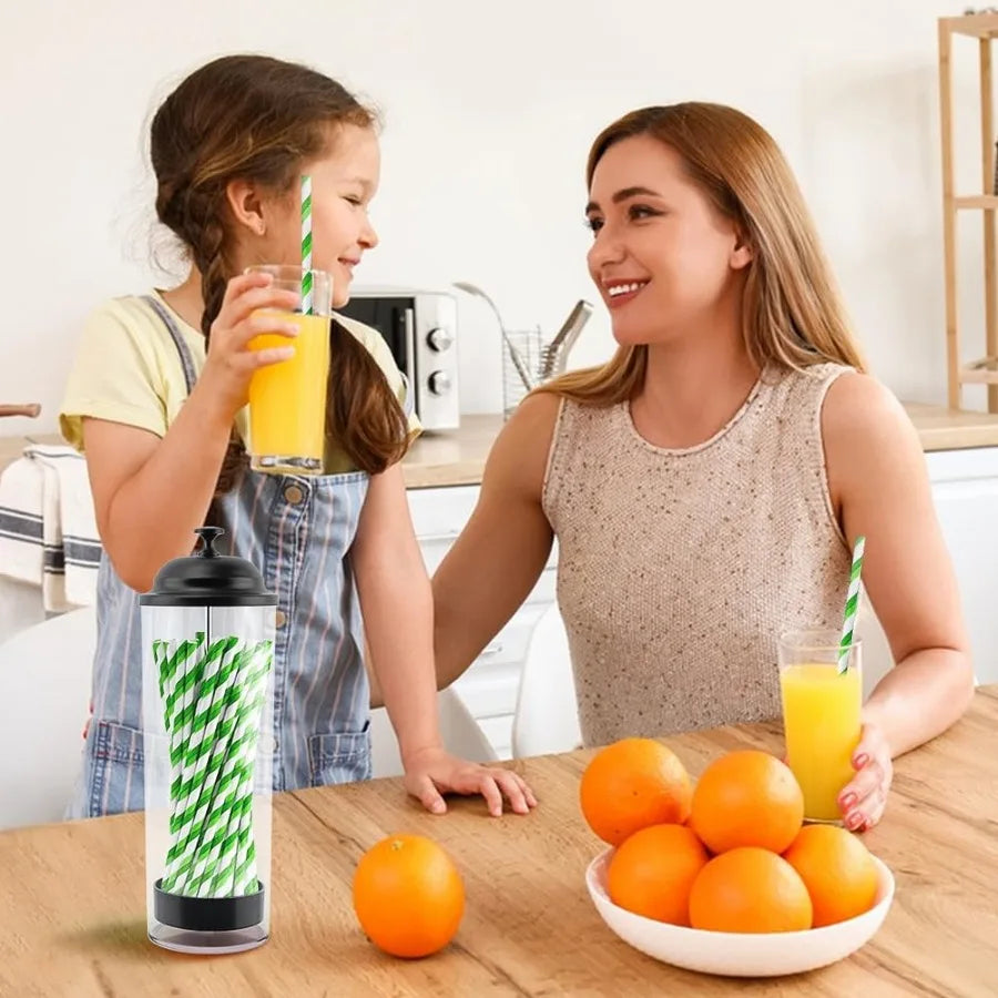 Covered Drinking Straw Organizer Container with Lid for Kitchen