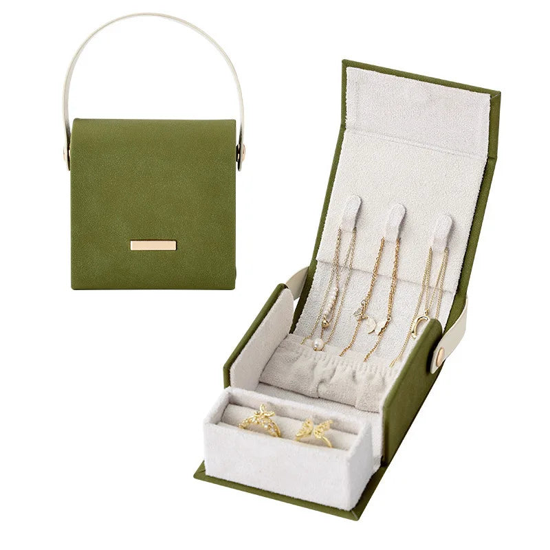 Portable Travel Jewelry Box Mini Storage Case (Green)