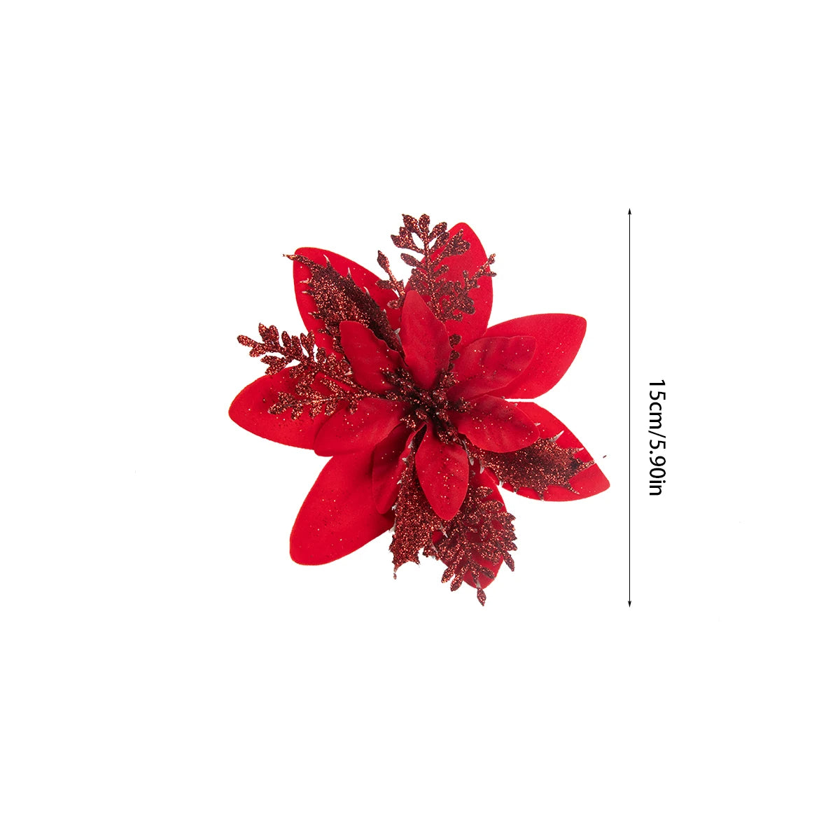 15cm Glitter Poinsettia Flower 10PCS for Christmas Tree (Red and Gold)