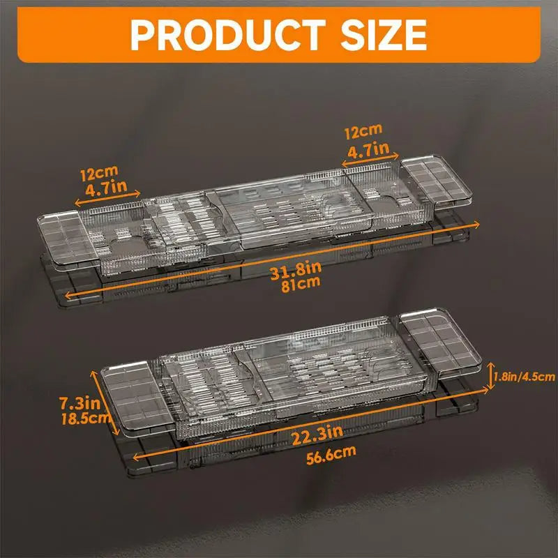Clear Bathtub Tray Anti-Tipping Multifunctional Organizer for Tablets
