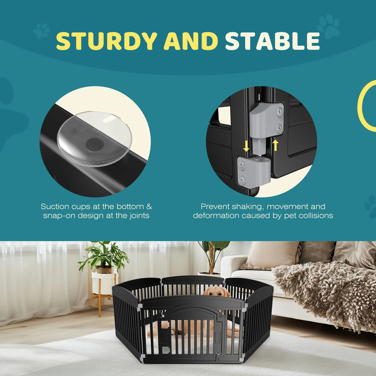 Plastic Dog Playpen, 6-Panel 24-Inch Expandable Durable Pet Fence (Black)