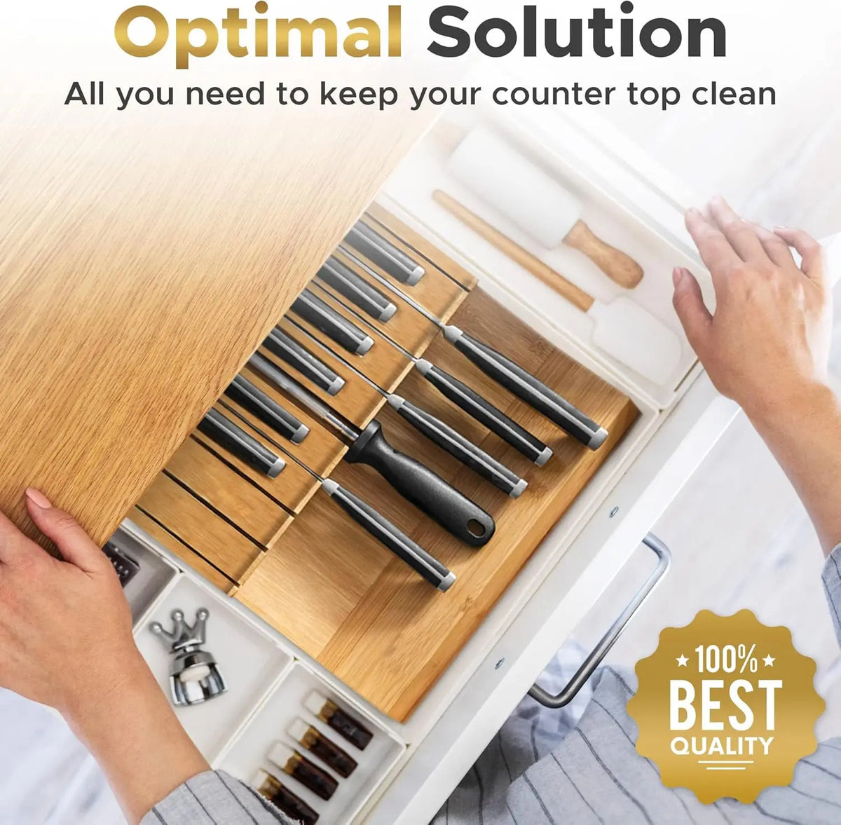 Bamboo In-Drawer Knife Organizer with Sharpener Slot