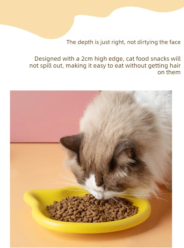 Ergonomic Dwarf Cat Food Plate Low-Profile Dish for Flat-Faced Cats (Yellow)