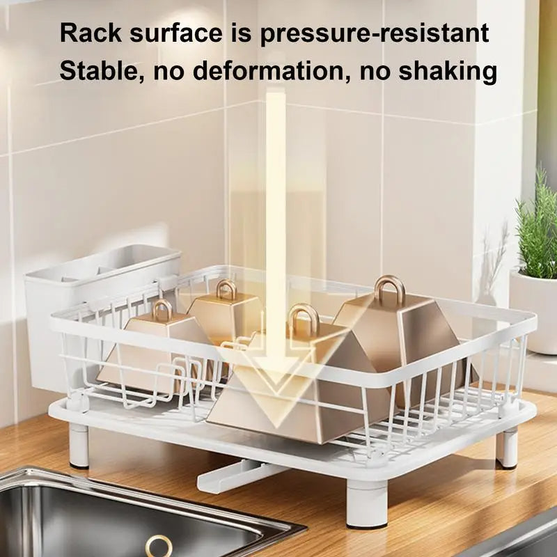 Dish Drainer Rack with Cutlery Cup Holders (White)