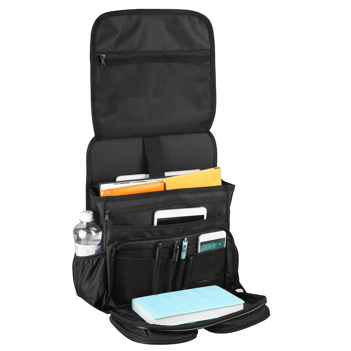 Adjustable Hanging Car Seat Organizer with Laptop Tablet Holder (Black)