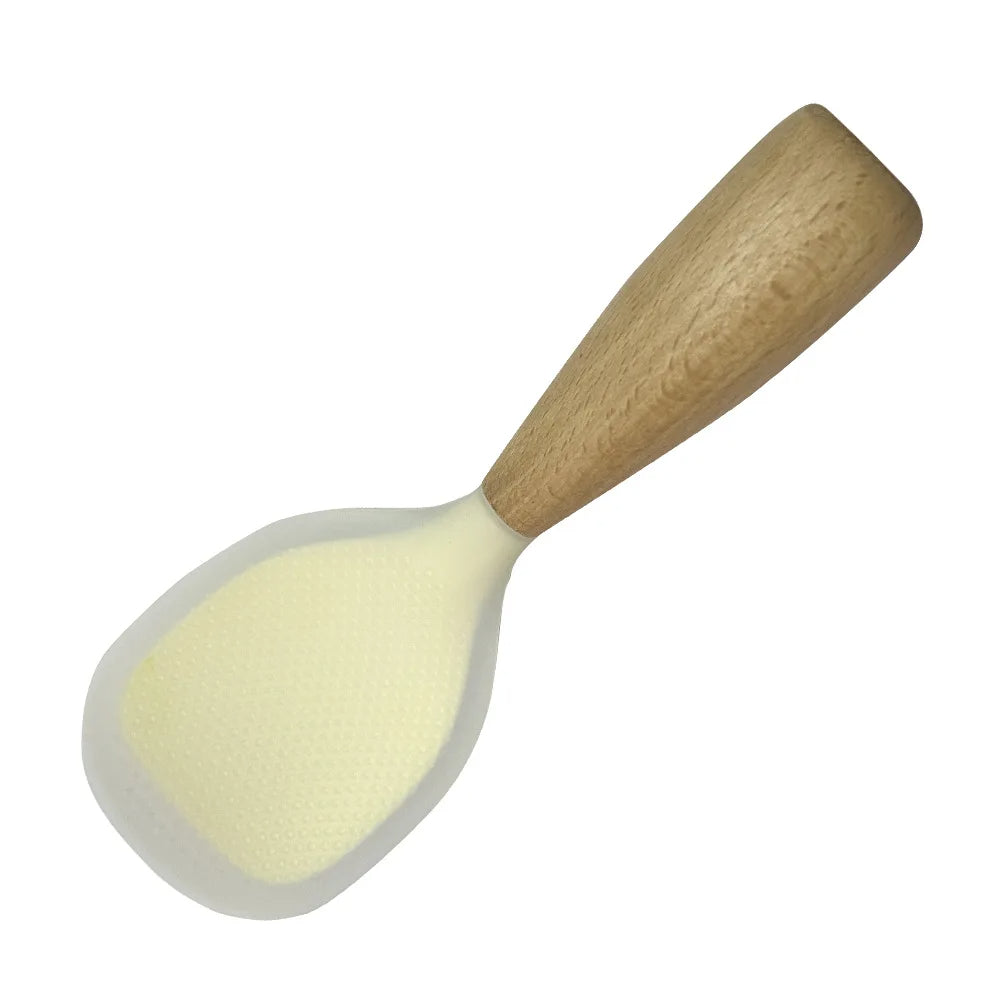 Silicone Rice Spoon with Wooden Handle High Heat Resistant Kitchen Tool