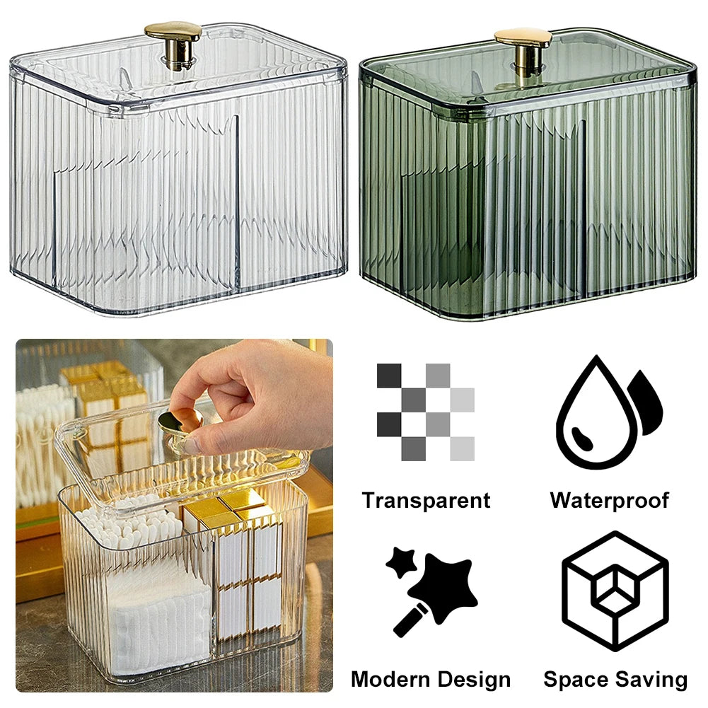 3-Section Clear Makeup Organizer – Waterproof Cotton Pad &amp; Swab Holder