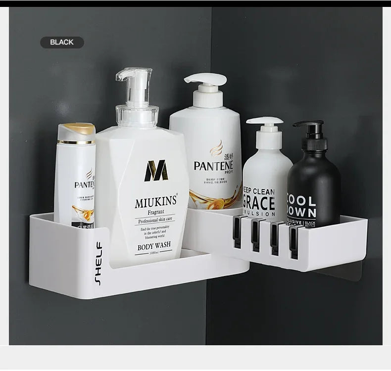 Wall-Mount Corner Storage Shelf for Bathroom Kitchen Storage (Black)