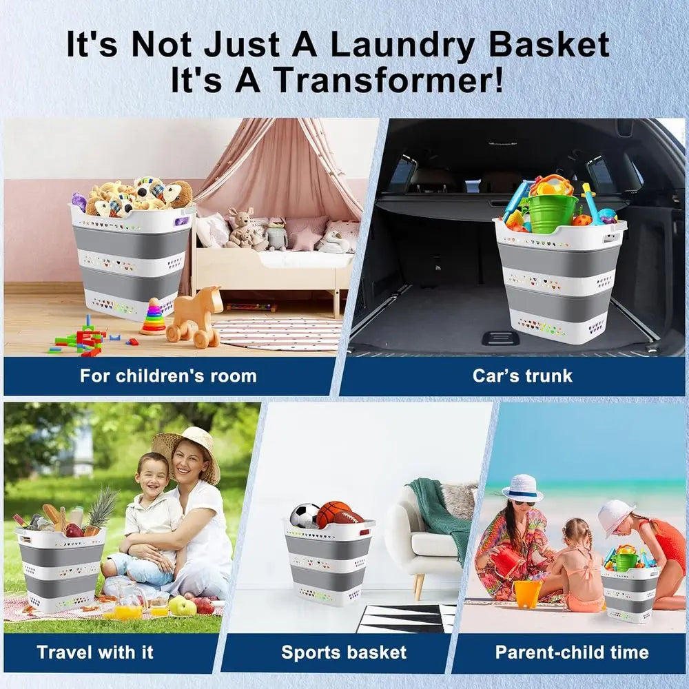 Foldable Laundry Basket, Portable Plastic Clothes Hamper with Handles