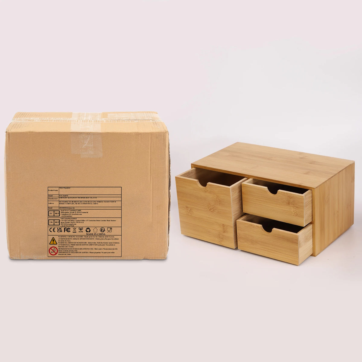 Bamboo Desk Organizer with 3 Drawers for Office Supply Organizer