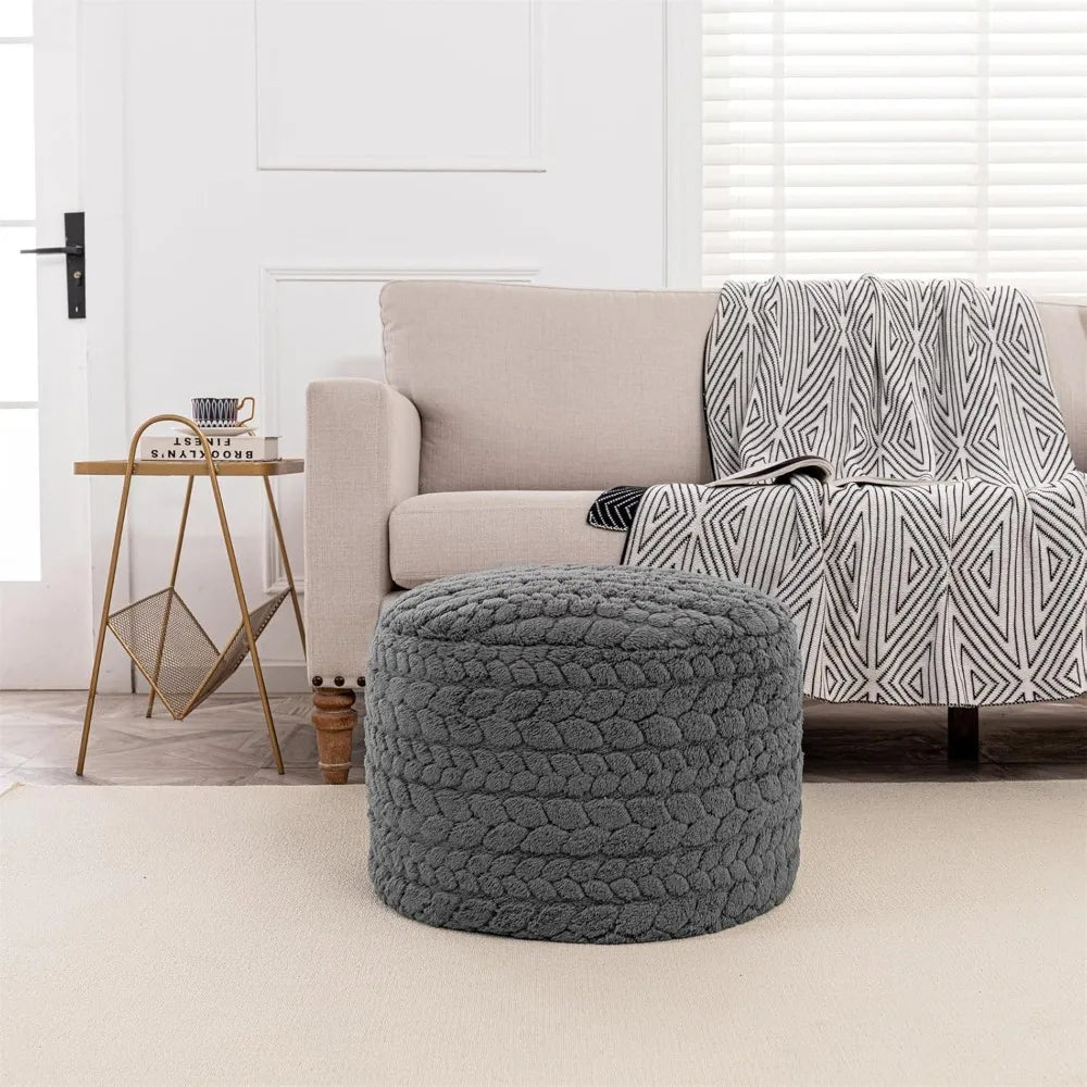 Boho Round Pouf Ottoman for Home Decor (Gray)