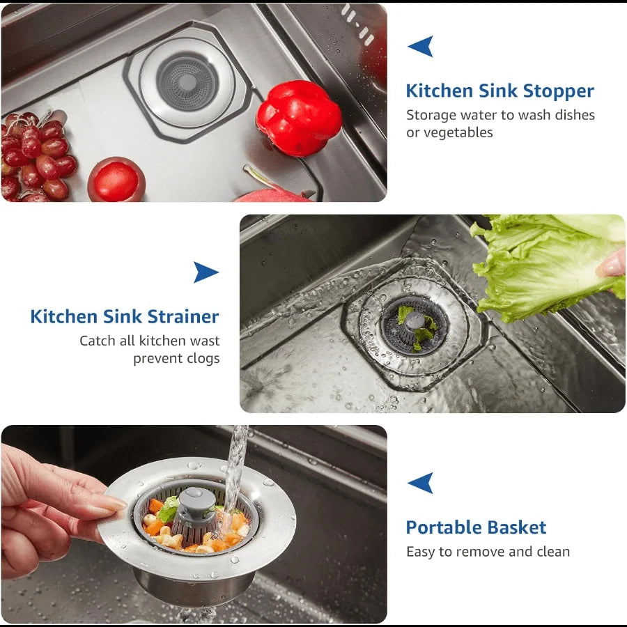 3 in 1 Kitchen Sink Strainer Plug Set Food Collector for US Drains