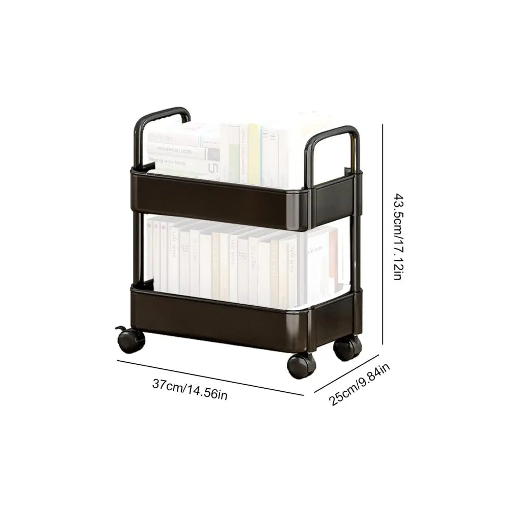 Mobile Bookshelf Storage Rack with 20lbs Capacity for Kitchen and Bathroom (Black)