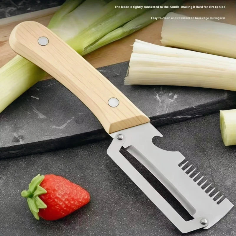2-in-1 Stainless Steel Fruit and Vegetable Peeler with Ergonomic Wooden Handle, Paring Knife for Potatoes, Fruits, and Kitchen Food Preparation