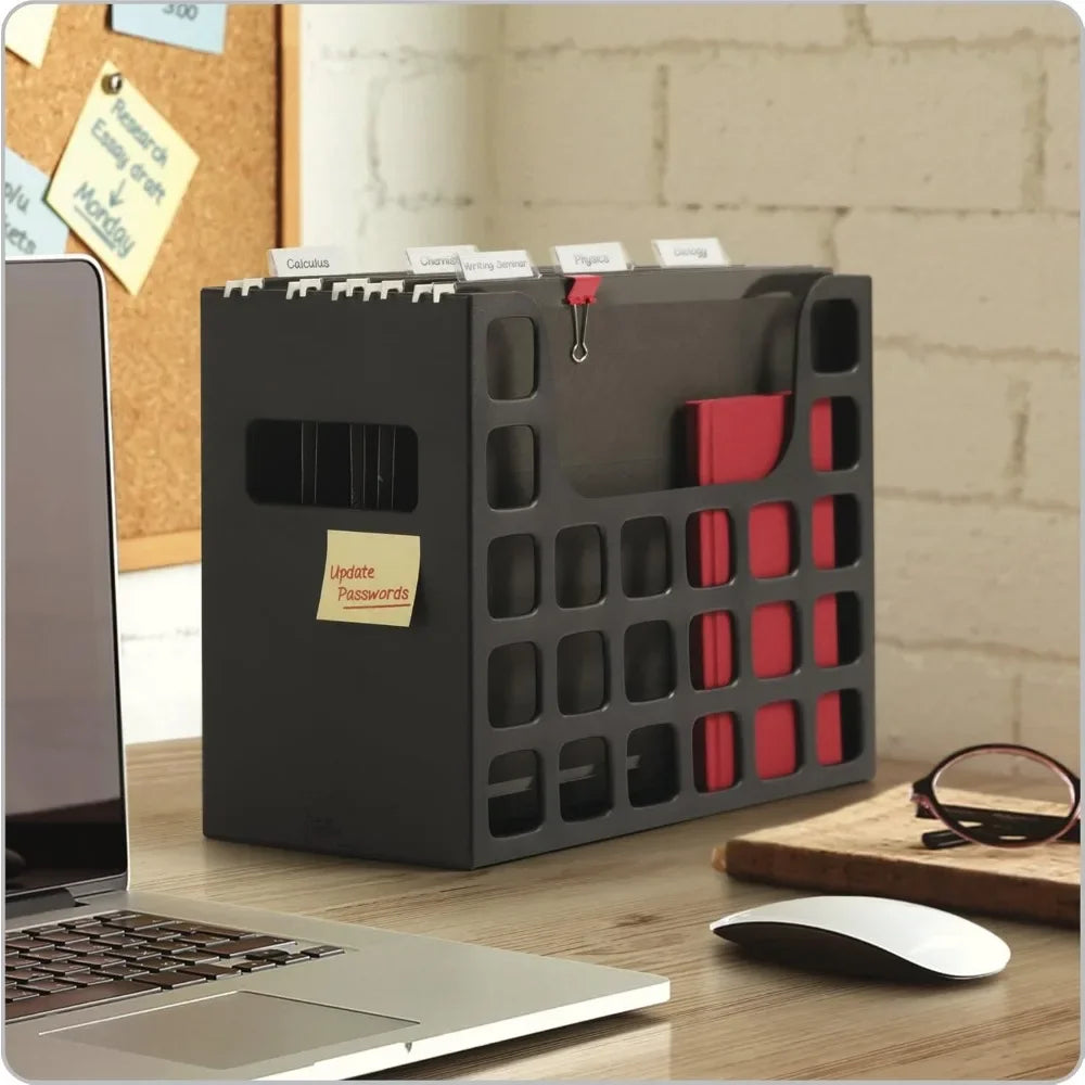 Portable Desktop File Box with Hanging Folders (Black)