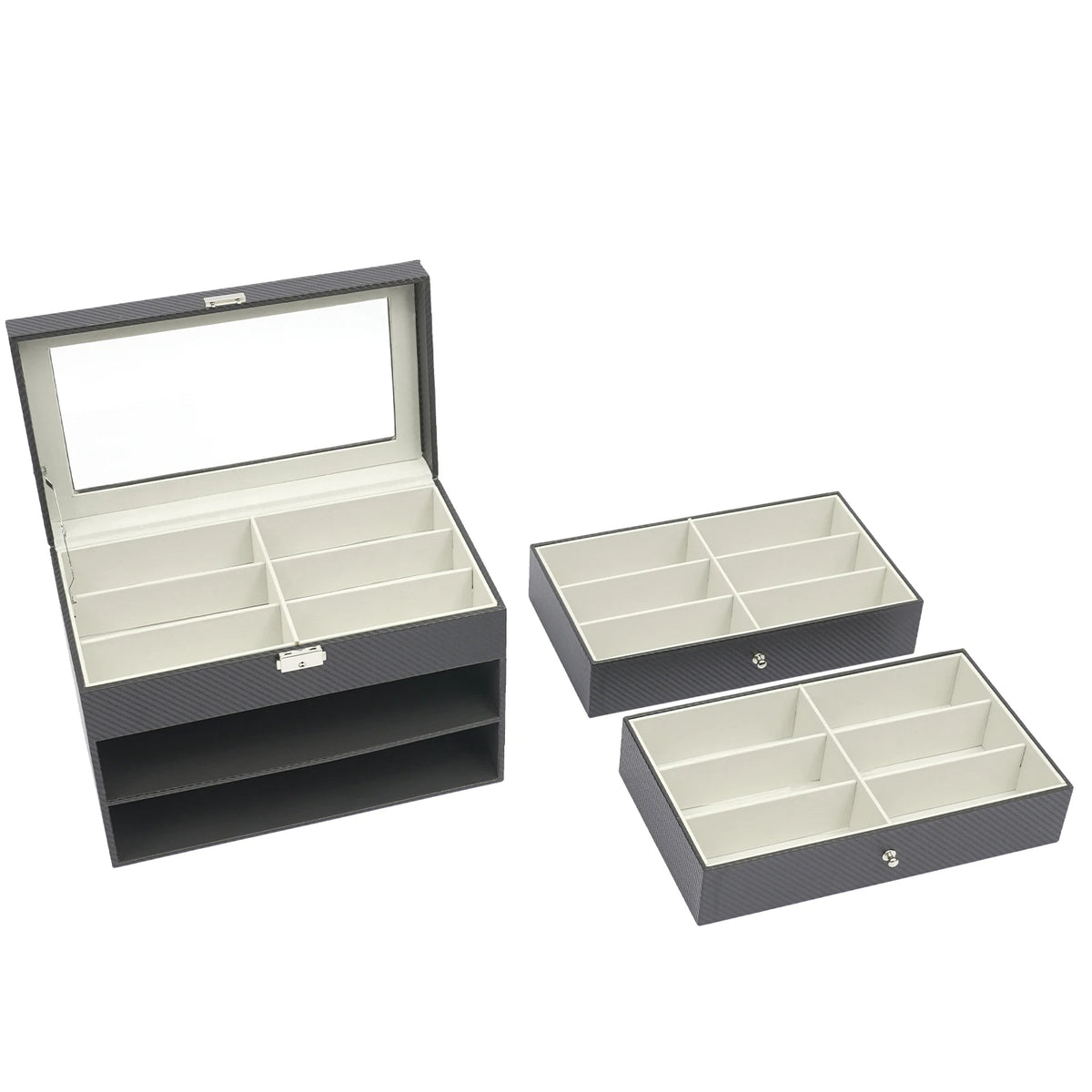 Display Case 18-Slot Eyeglass Storage Box with Drawer (Black)